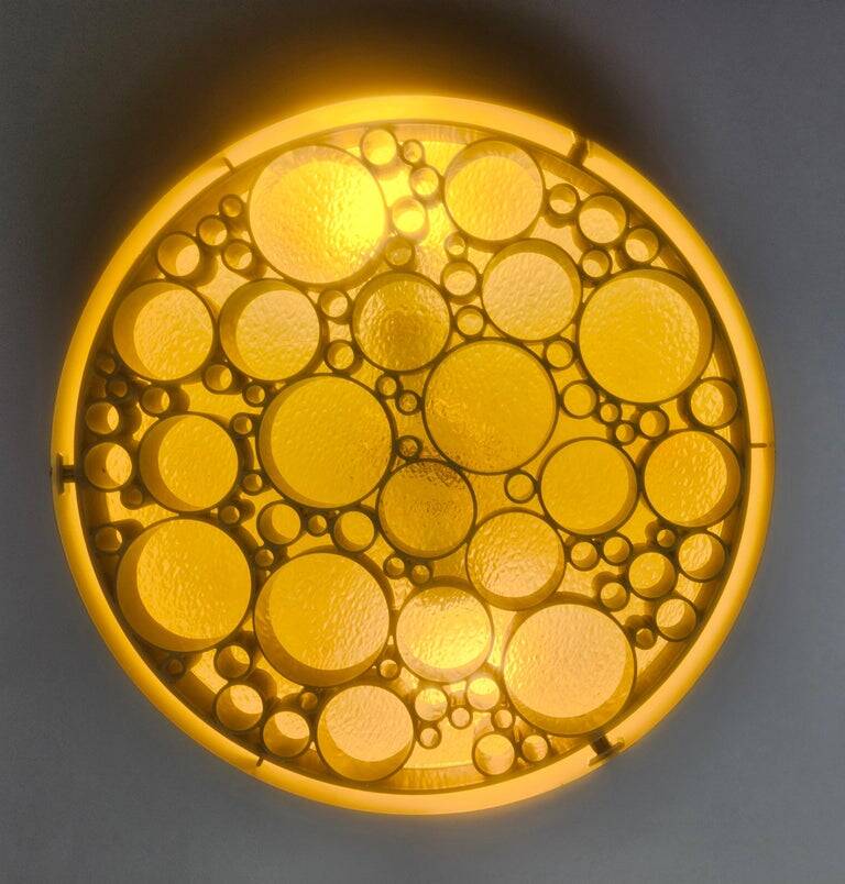 Set of three large rare midcentury flush mounts Alliance, RAAK, 1970