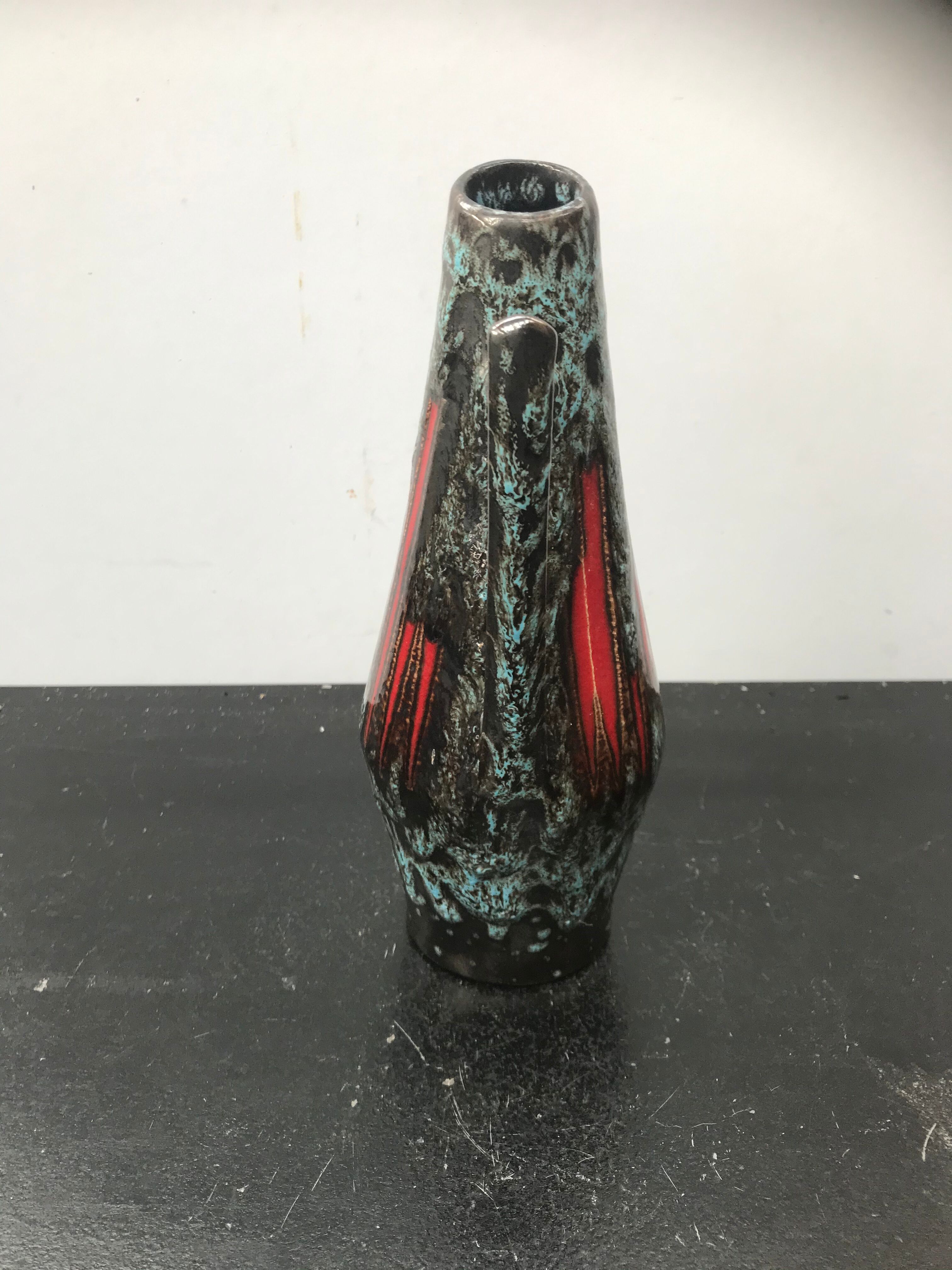 Former pitcher style art deco blue ceramics - vintage red