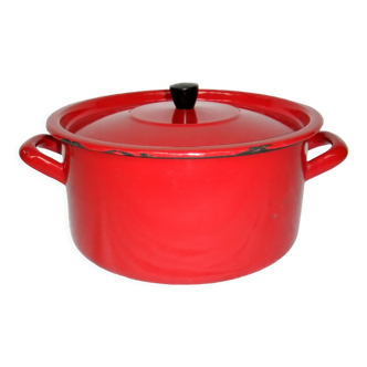 Red enamelled sheet metal casserole Japy