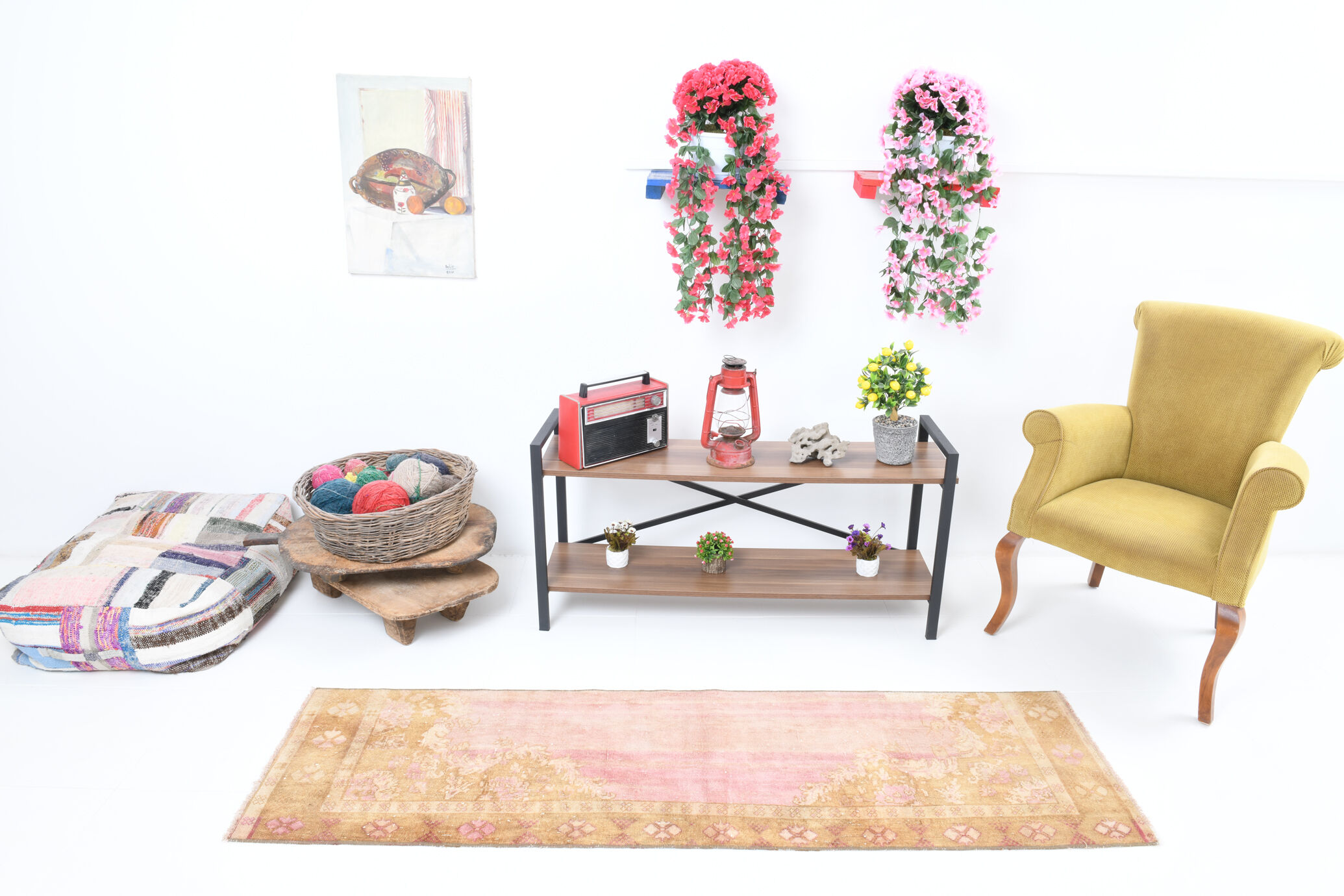 2x7 pink and brown turkish runner rug, 204x58cm