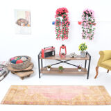 2x7 pink and brown turkish runner rug, 204x58cm