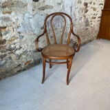 Thonet armchair with bent wood and caning