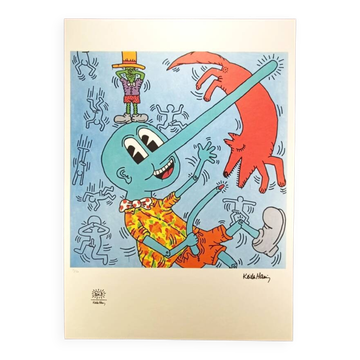Lithographie en édition limitée de Keith Haring des années 1990, numérotée au crayon. Après
