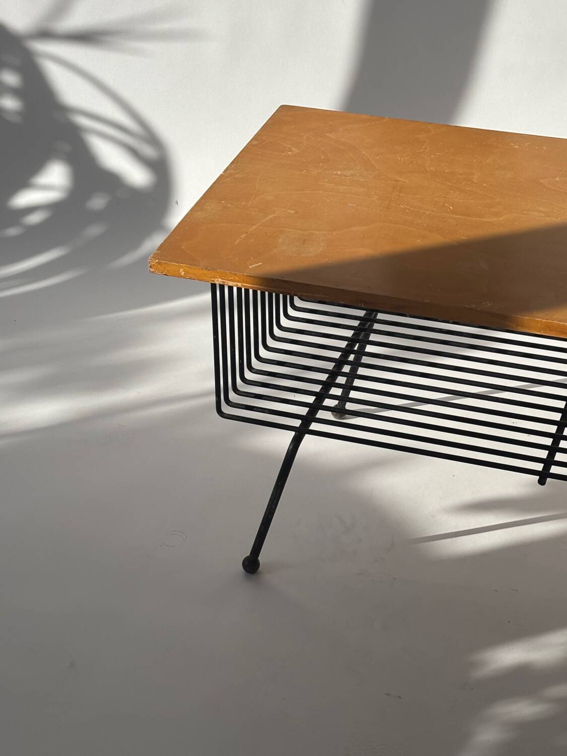 Mid-century metal and wood coffee table with magazine rack, Italy