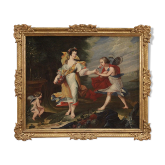 Antique painting allegory Flora and Zephyr from 18th century