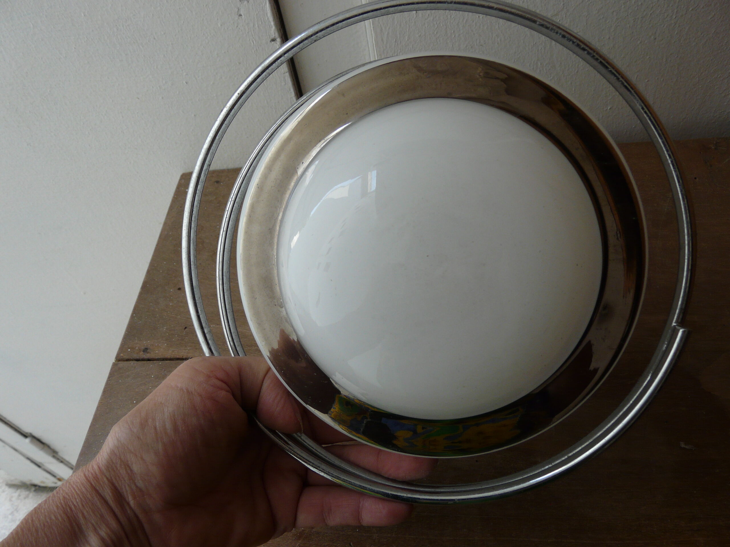 Ceiling light art deco metal chrome and opaline