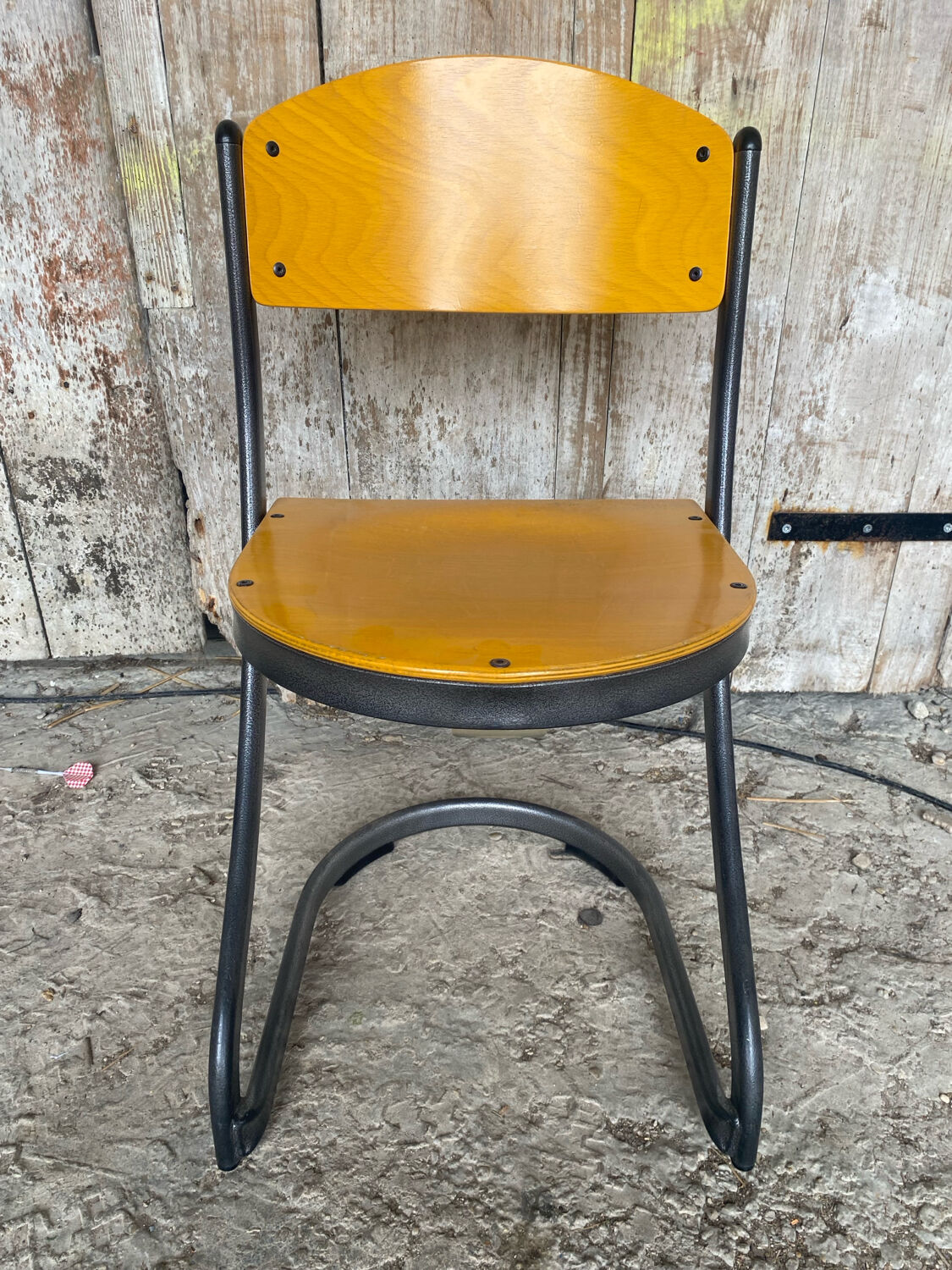 Antique Chair SOUVIGNET Model ELODIE Grey Metal & Wood Made In France