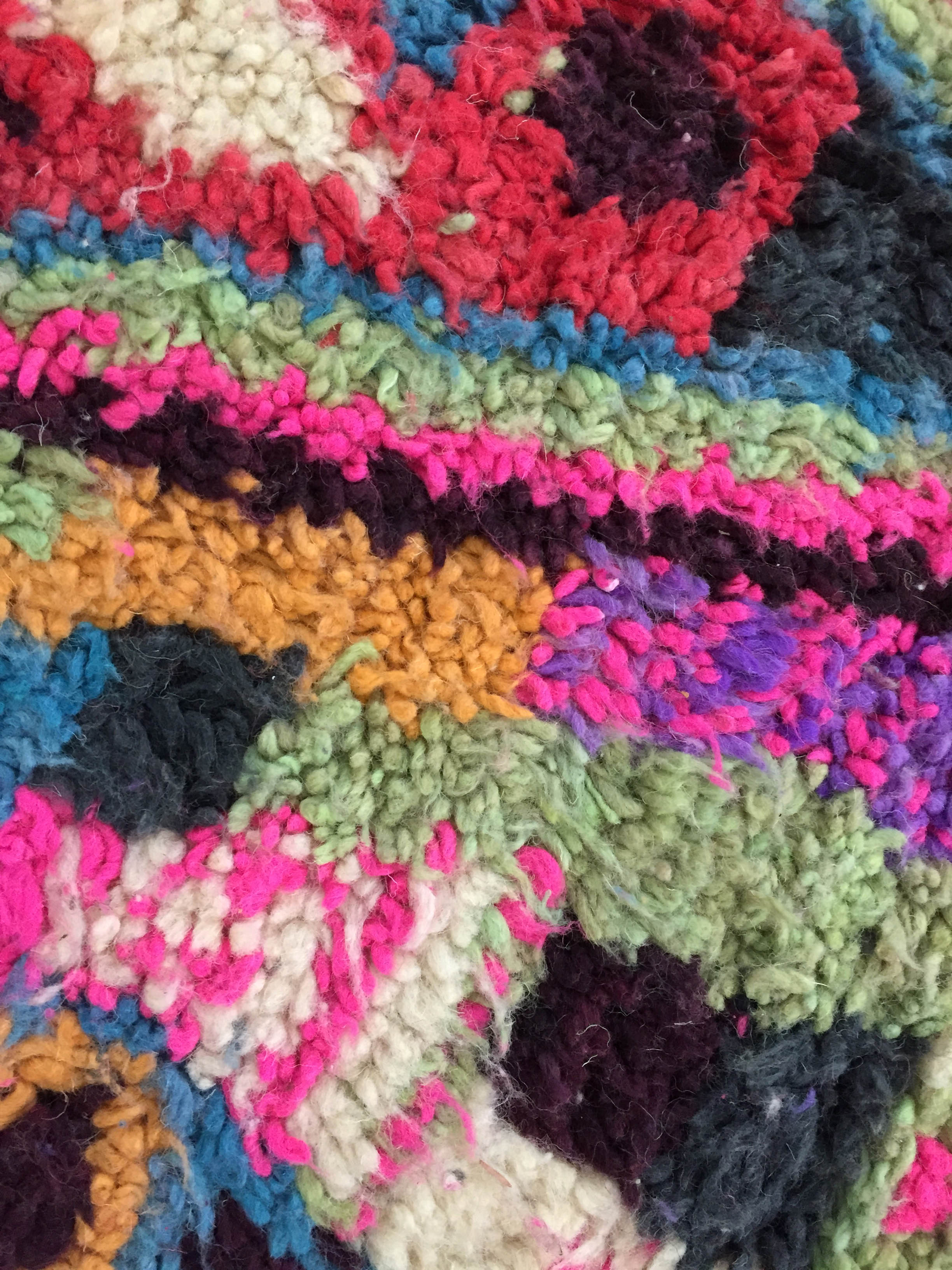 Moroccan Berber boujaad ecru carpet with colorful patterns 157x109cm