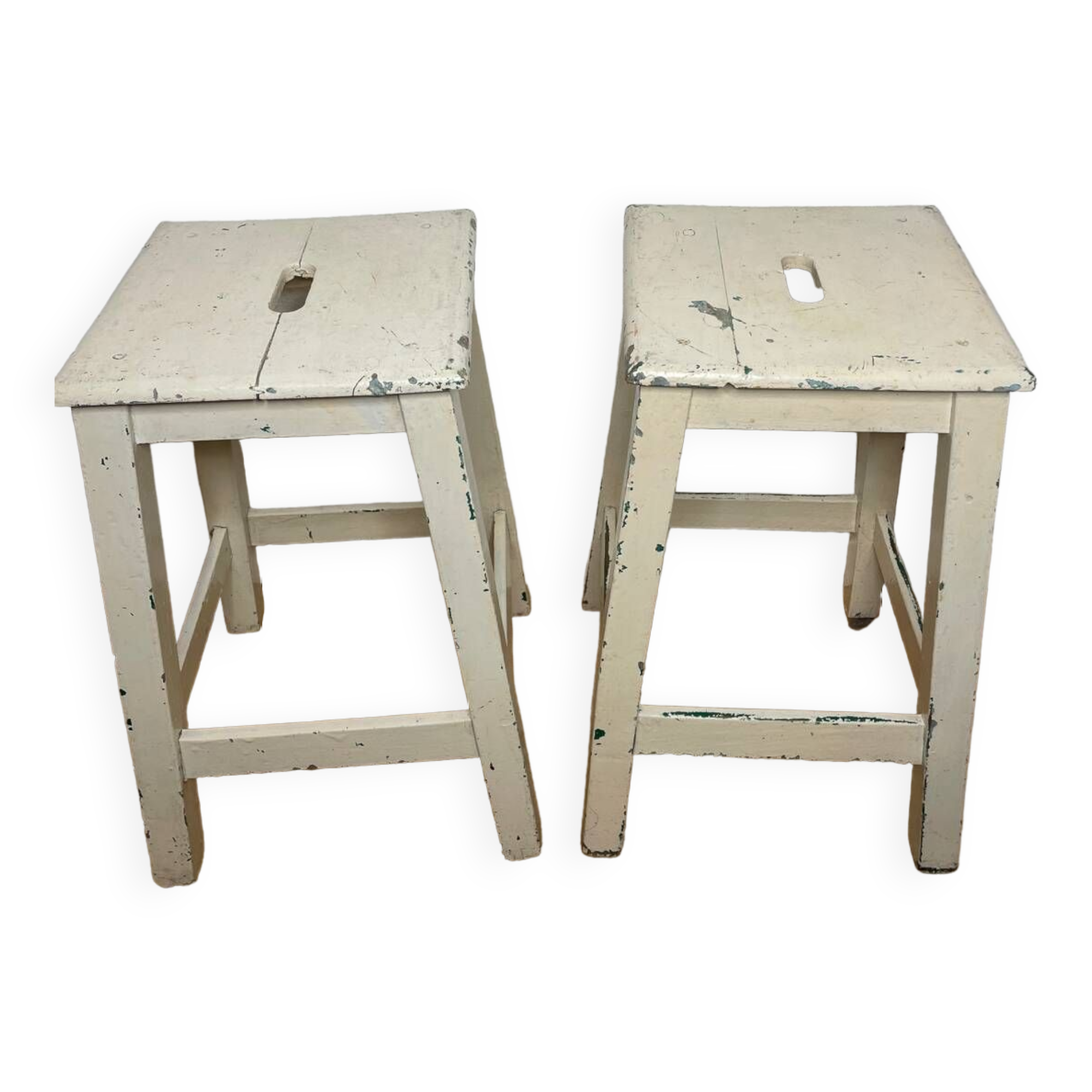 Pair of vintage cream stools in painted wood