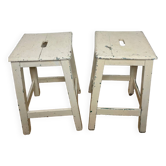 Pair of vintage cream stools in painted wood