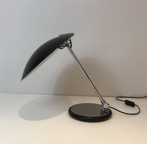 Lampe de bureau design pivotante en chrome et métal laqué noir