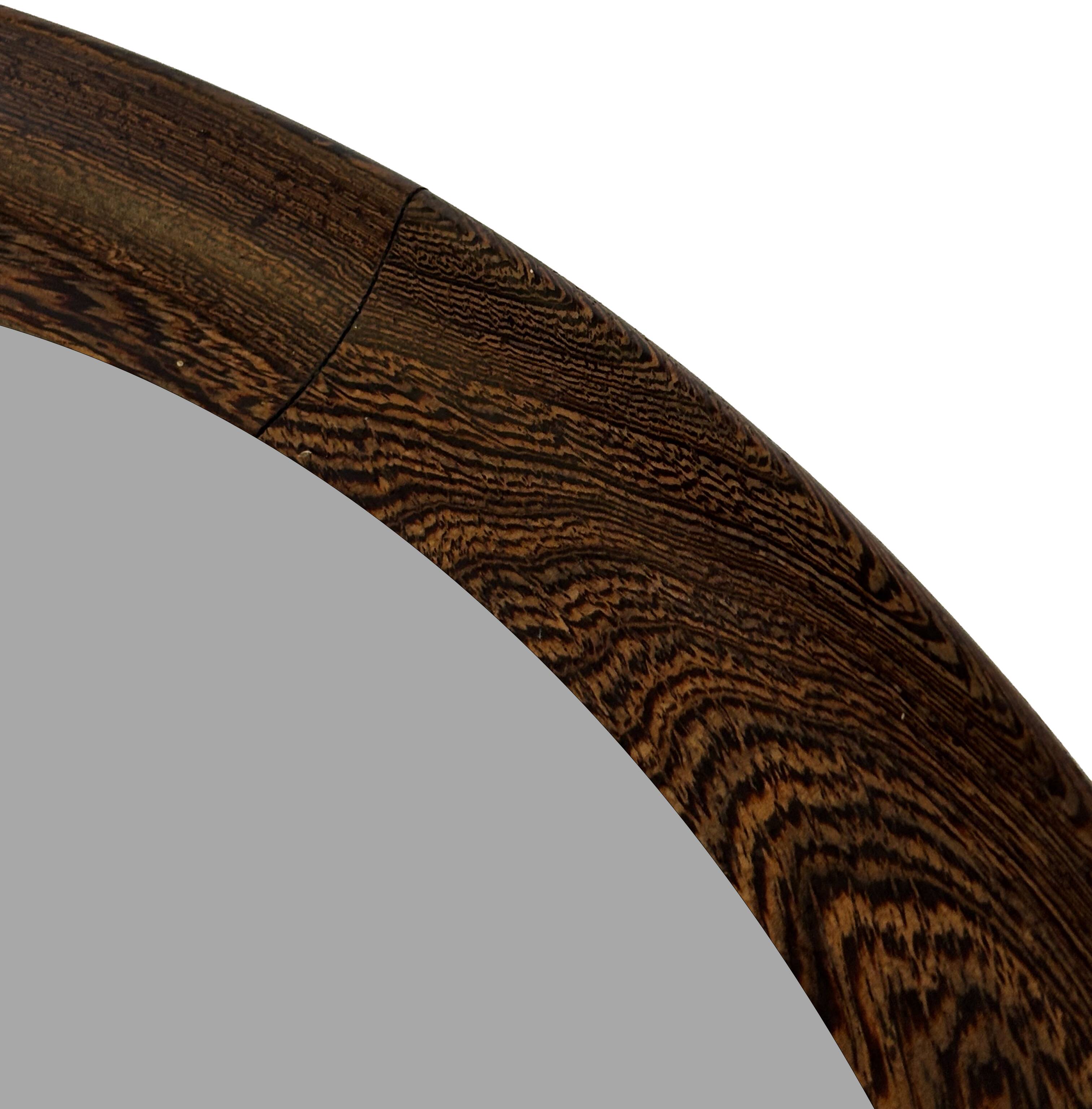 Miroir rond vintage scandinave en bois de wengé avec bracelet en cuir, design années 60