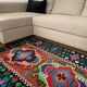 Moldavian runner rug with stylized flowers and geometric design