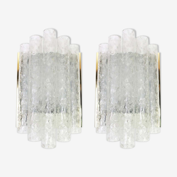 Pair of brass or ice glass wall sconces from Doria Germany 1960s
