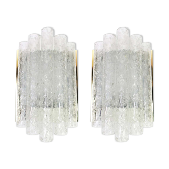 Pair of brass or ice glass wall sconces from Doria Germany 1960s