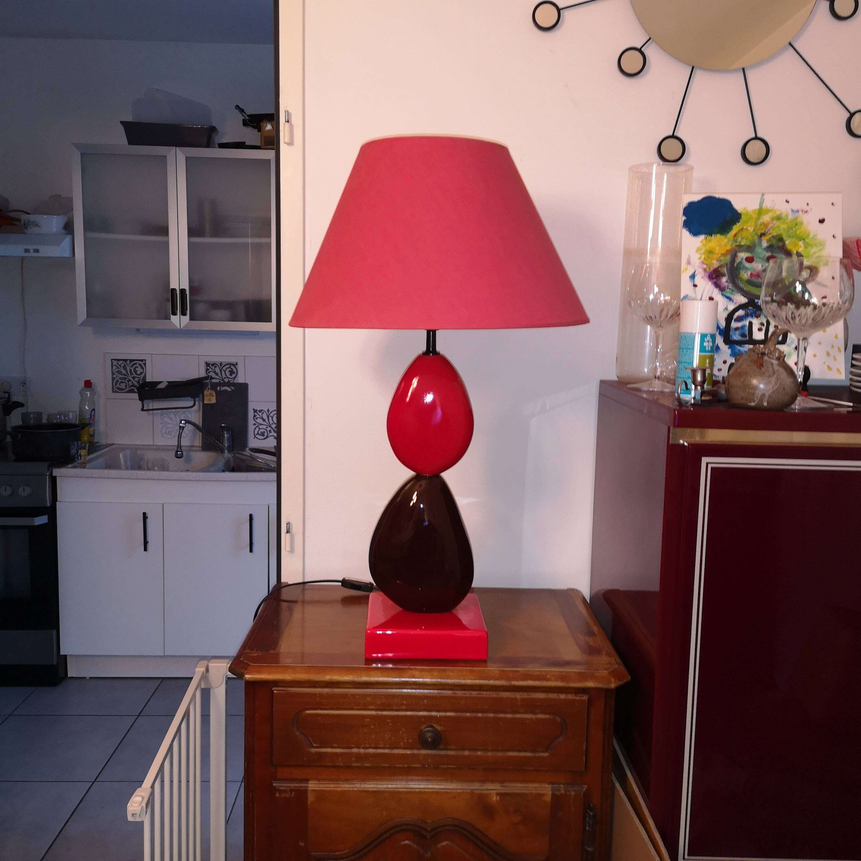 Lampe sculpturale vintage Koralcoa en céramique rouge et noire