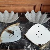 Pair of wall lamp shell bronze frame 1970 art deco style