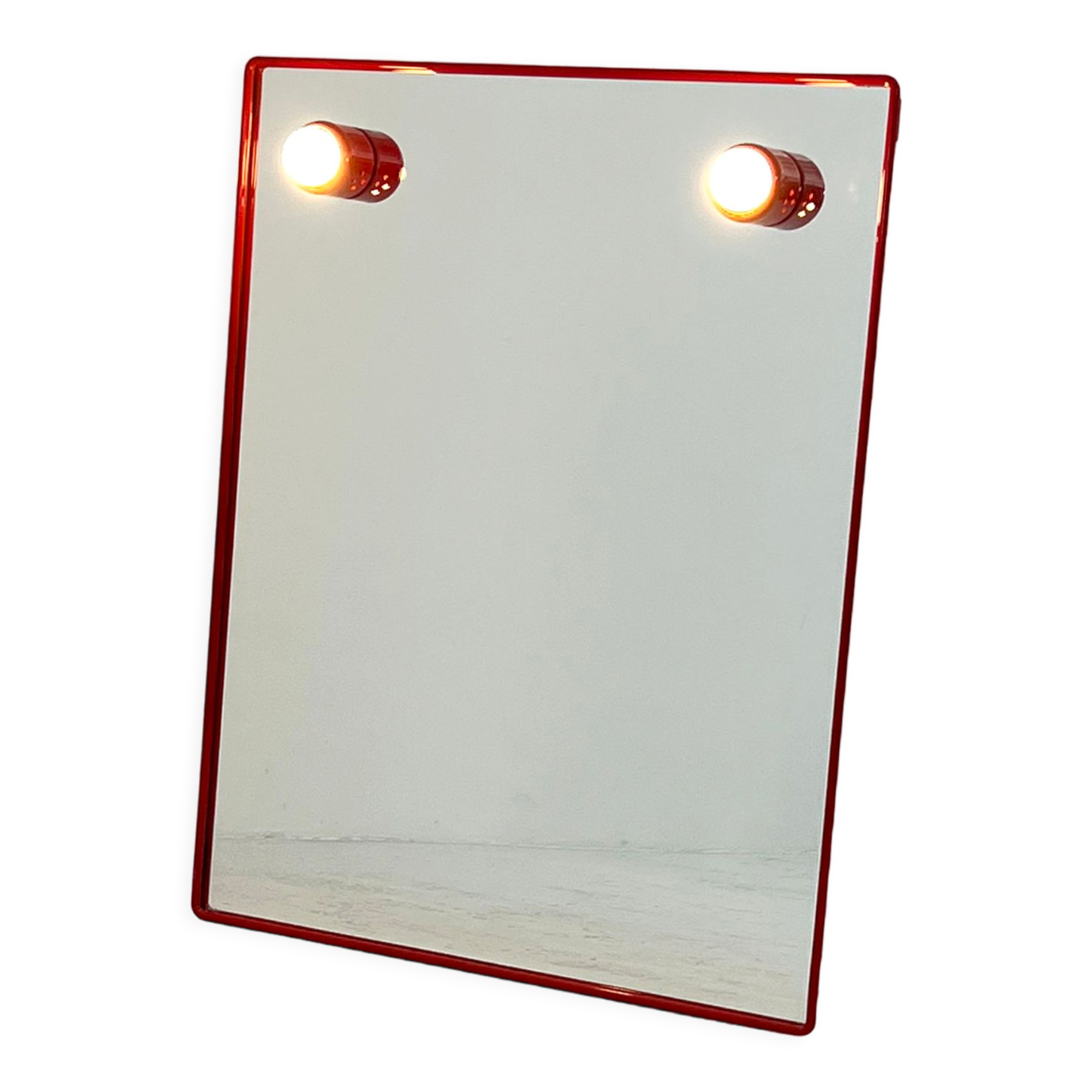 Mirror with red metal bulbs, 1970