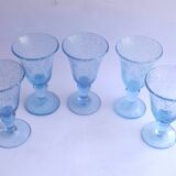5 glasses with blue Biot stemmed