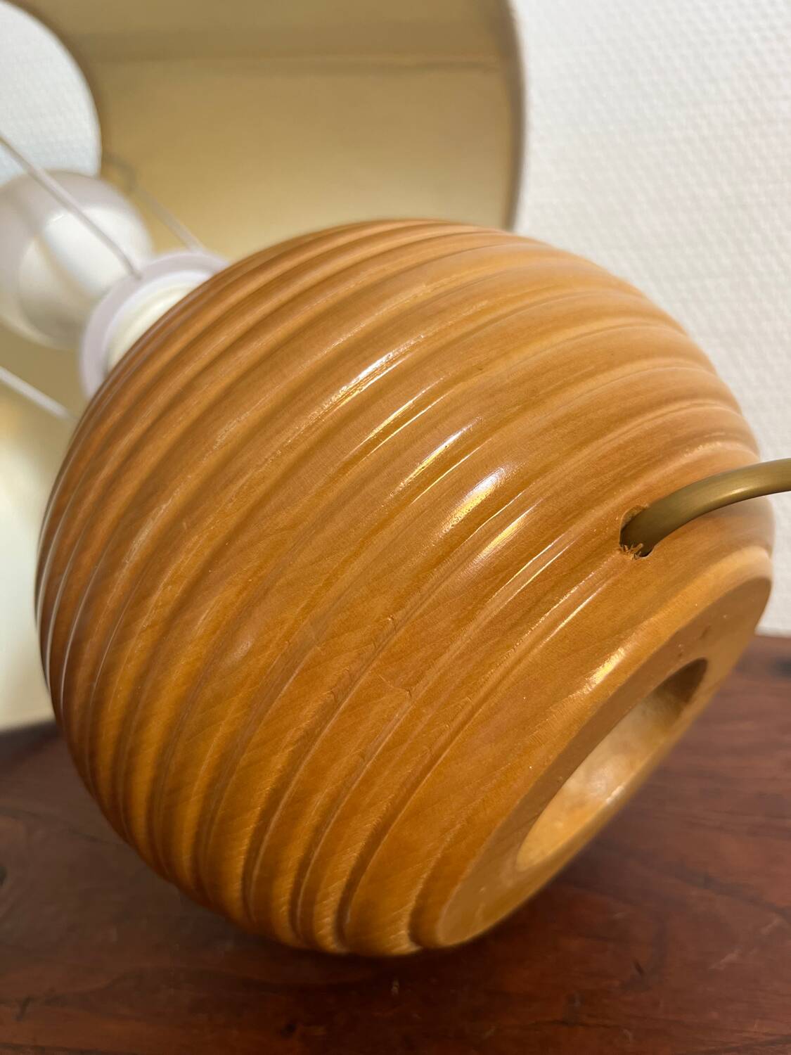 Oval floor lamp in solid wood, 1980s