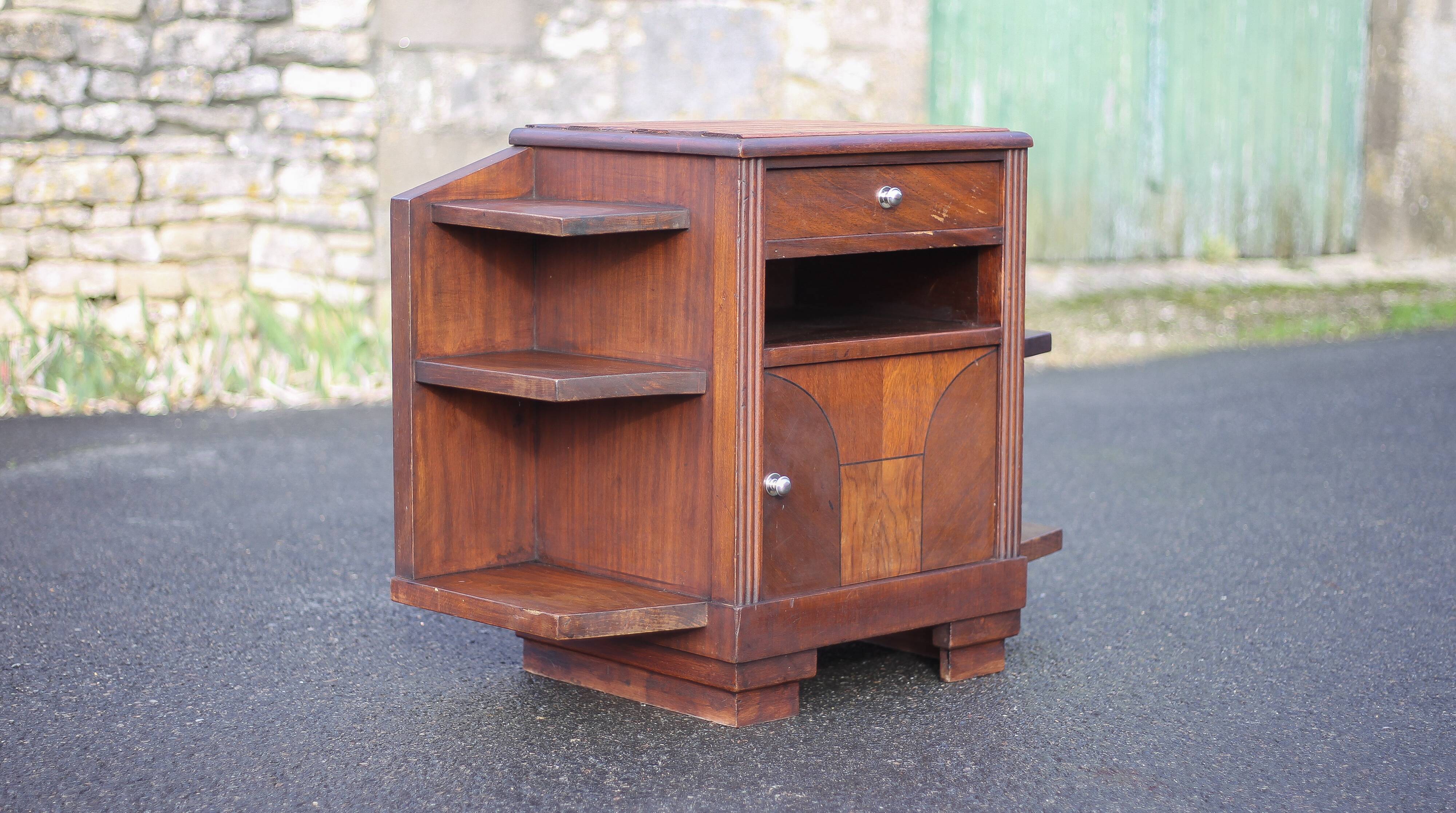 Art Deco wooden bedside table, vintage wooden furniture, side table