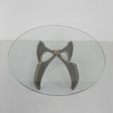 Bronze Brutalist coffee table with glass top