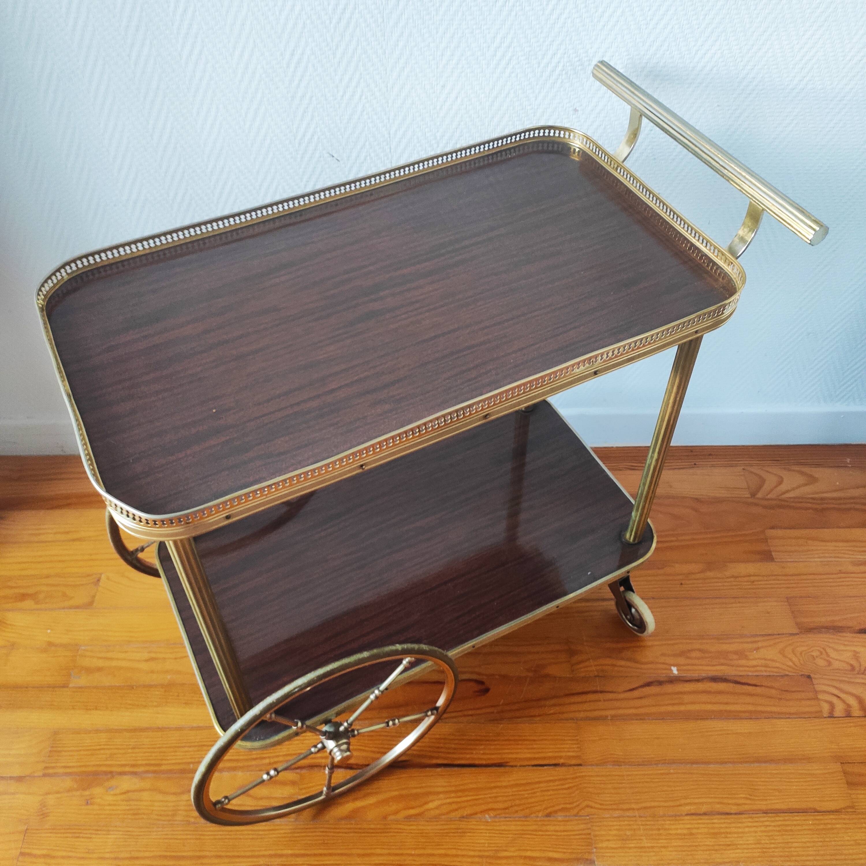 Vintage bar cart rolling serving trolley