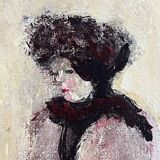 Miniature painting from the early 20th century "The Woman with the Mink" signed JJB