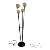 Grand Lampadaire Vintage 4 Feux - Métal Noir, Laiton & Globes en Verre