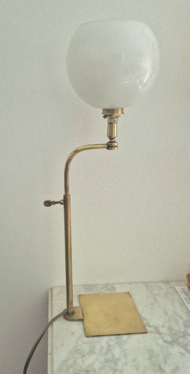 Antique brass and opaline glass lamp – Modernist piece, 1940s