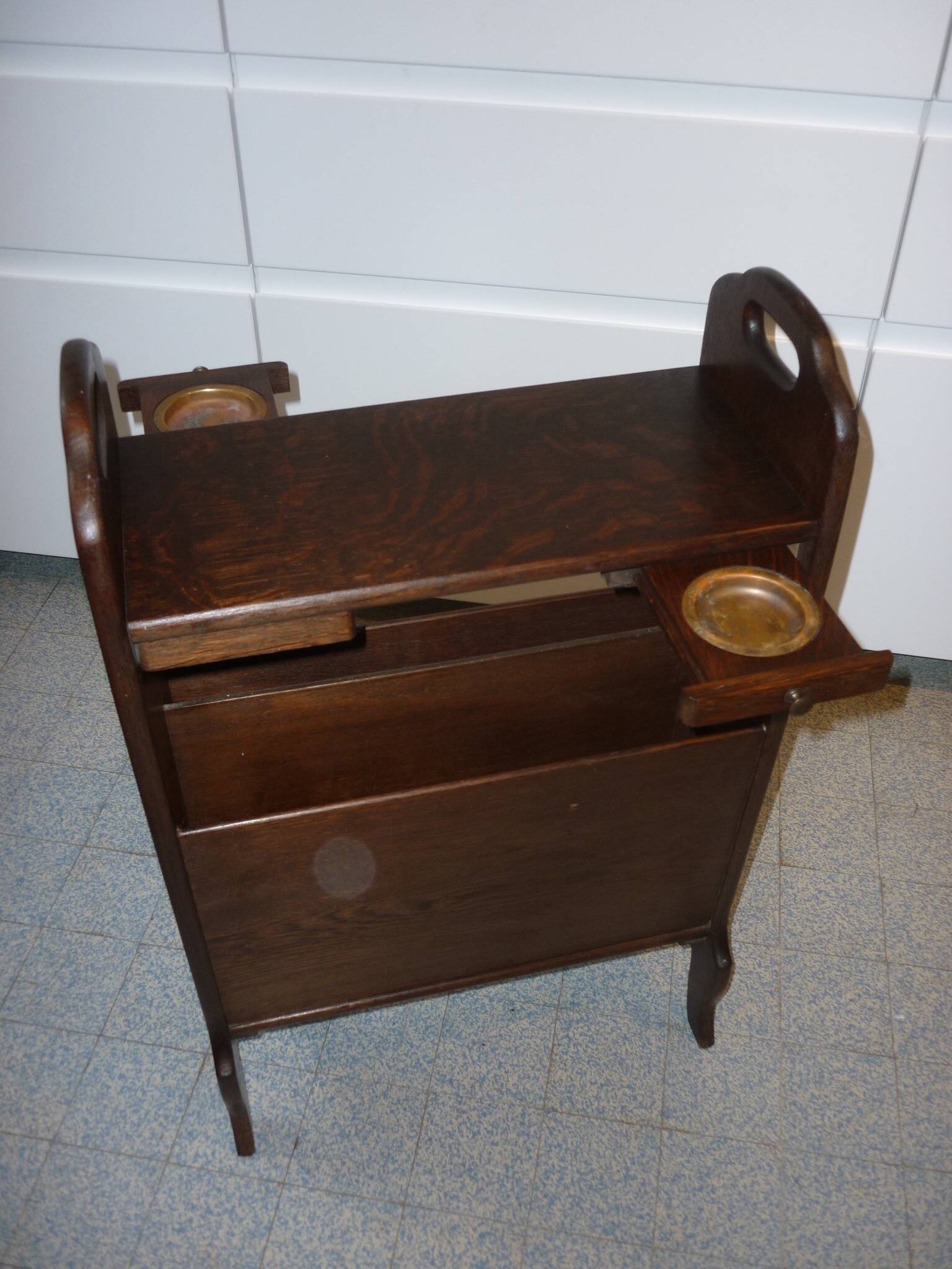 Magazine rack with ashtrays, wooden end table