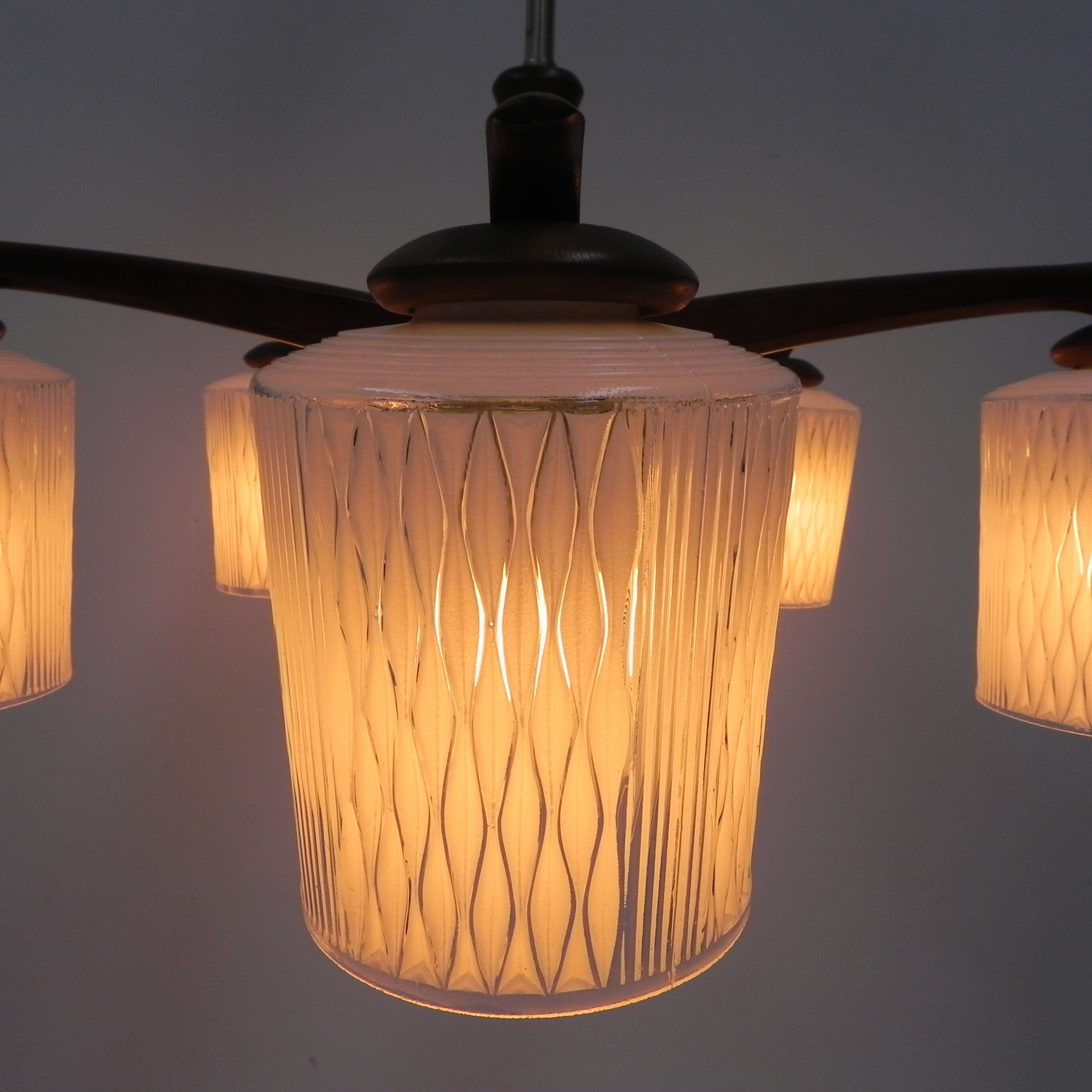 Vintage hanging lamp with 5 glass shades