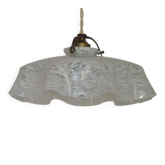 French Vintage 1930s White Frilled Clichy Glass Lampshade Ceiling Light