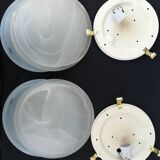 Pair of vintage blue and white Murano glass ceiling lights 1980