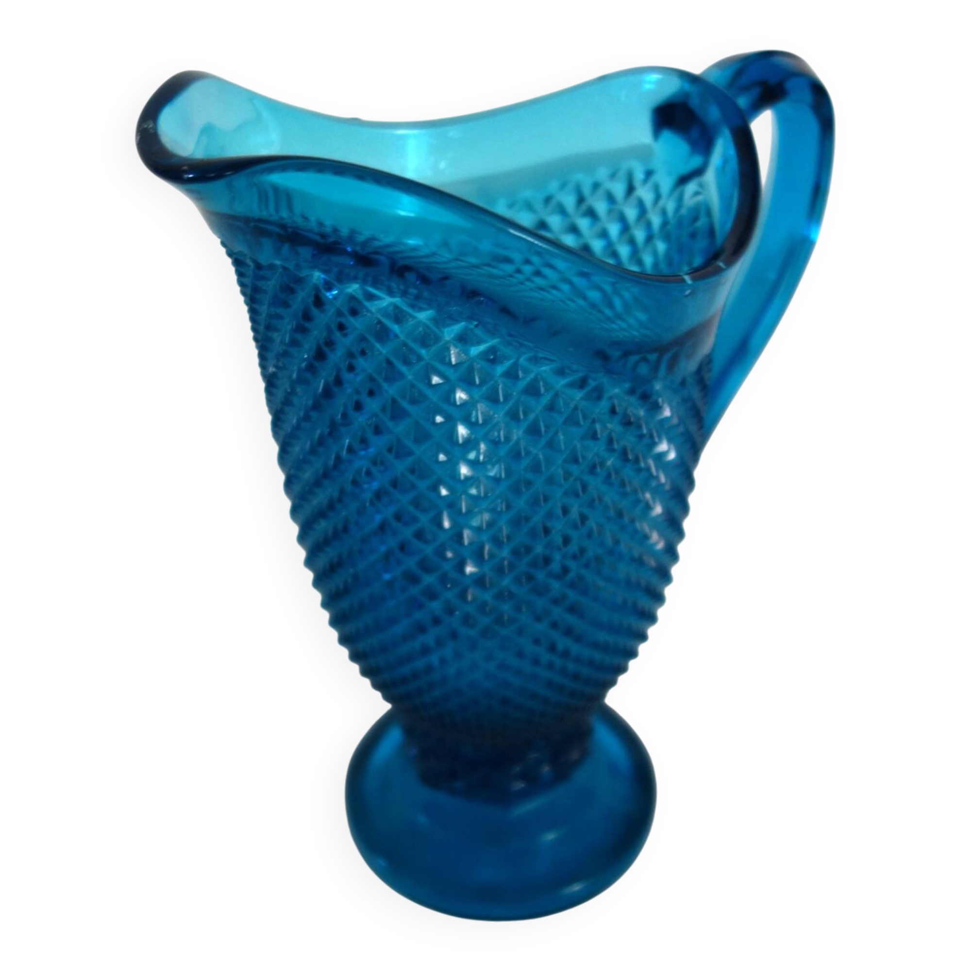 Vintage cut glass blue pitcher