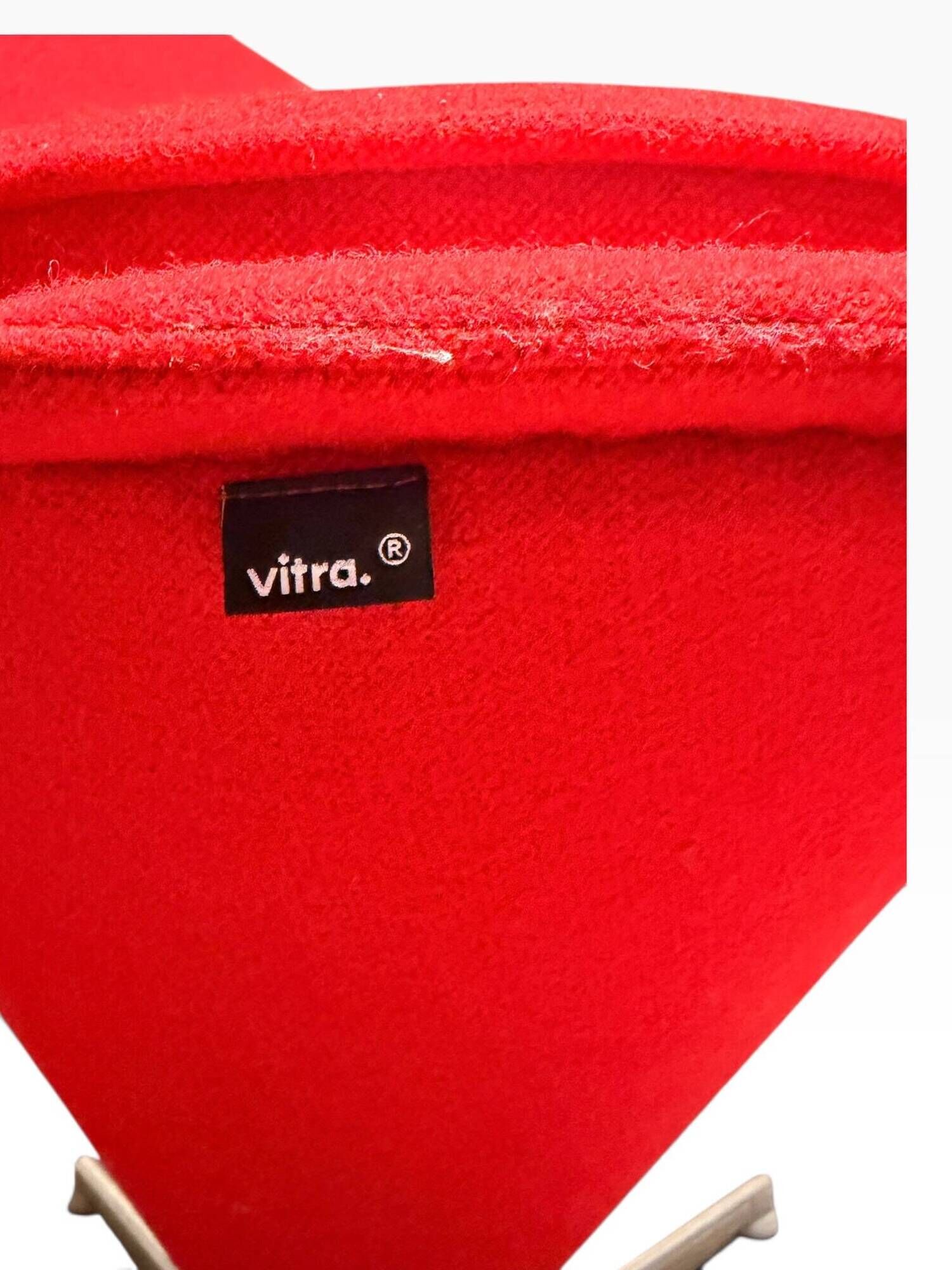 Pair of Cone Chair armchairs by Verner Panton for Vitra, red wool fabric.