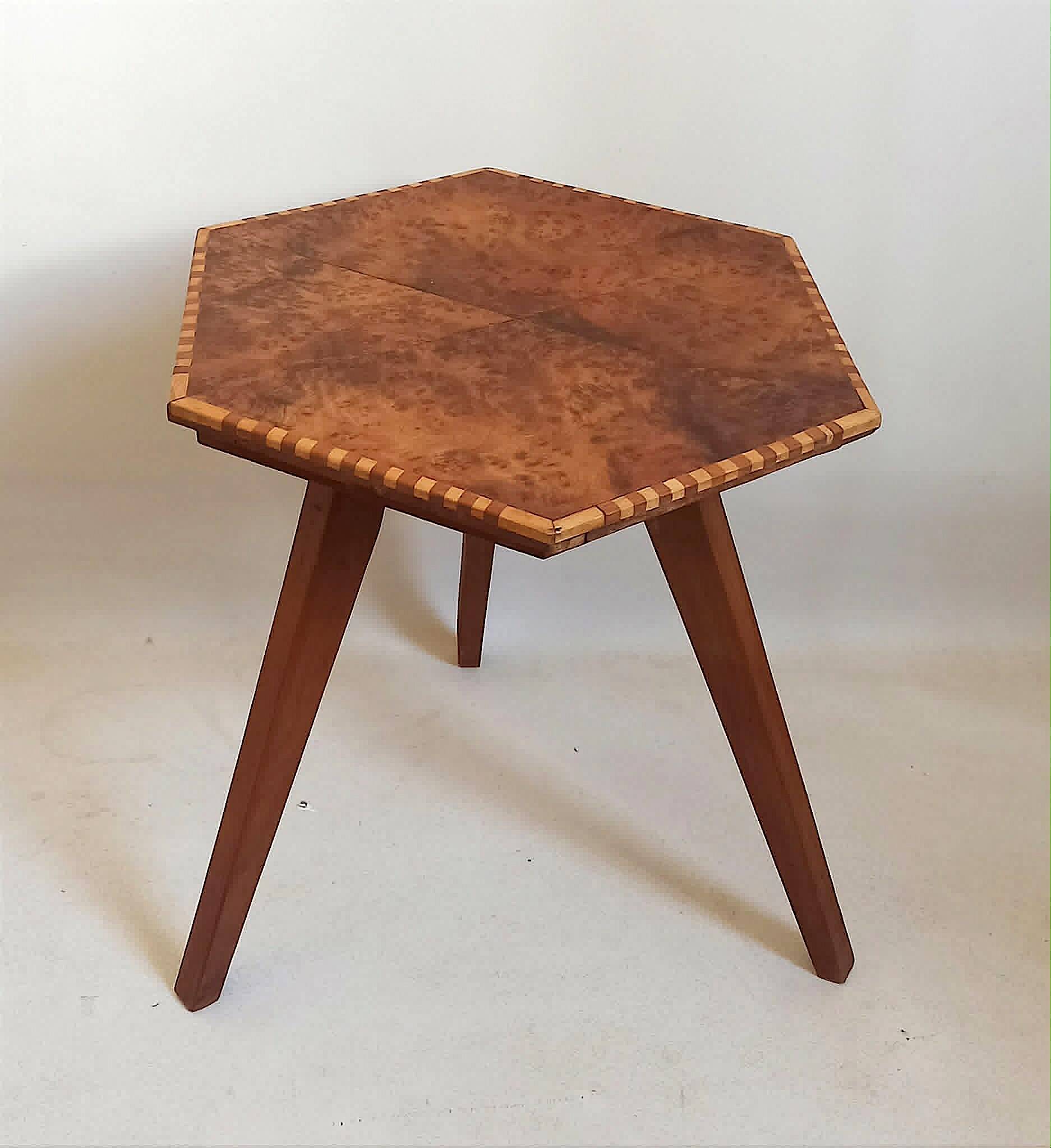 Octagonal tripod side table 1960s Height 39 cm