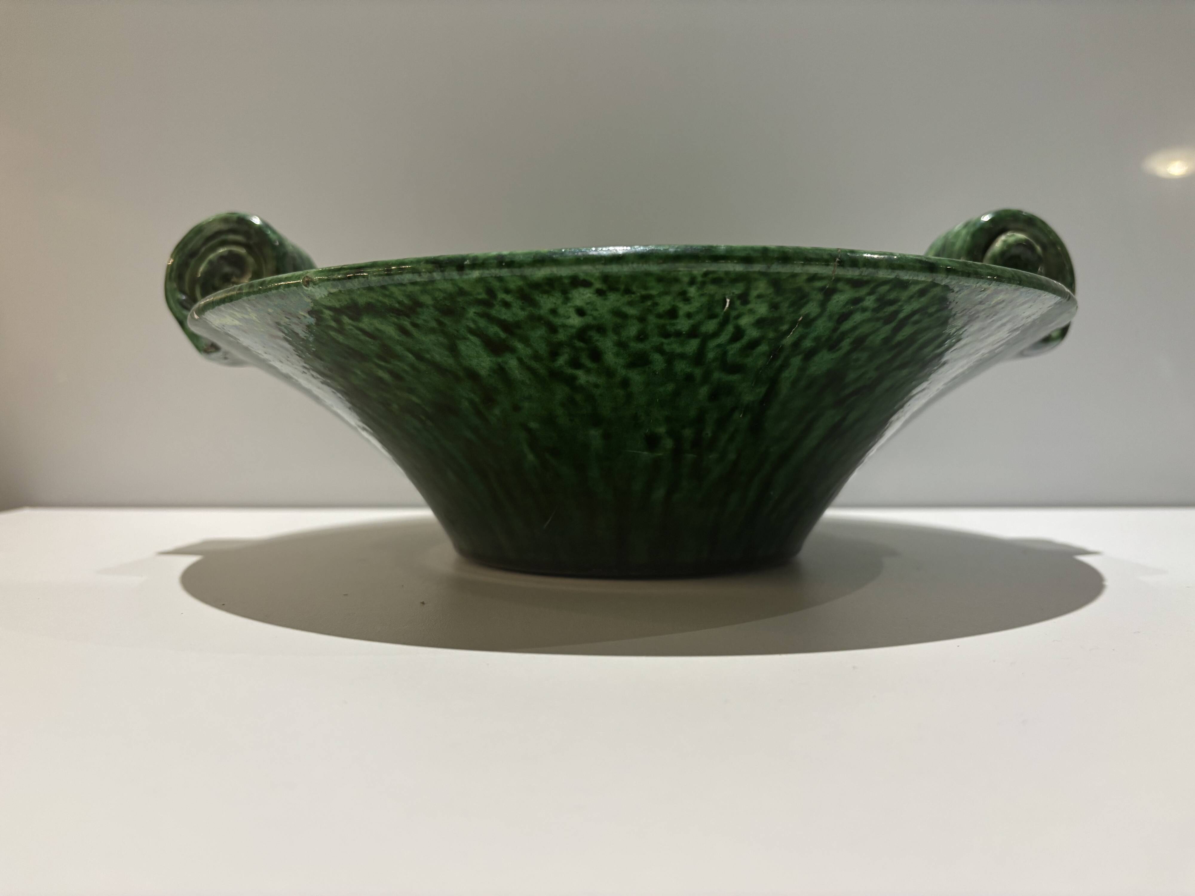 Large vintage Foucard-Jourdan Vallauris green ceramic bowl; 1960s