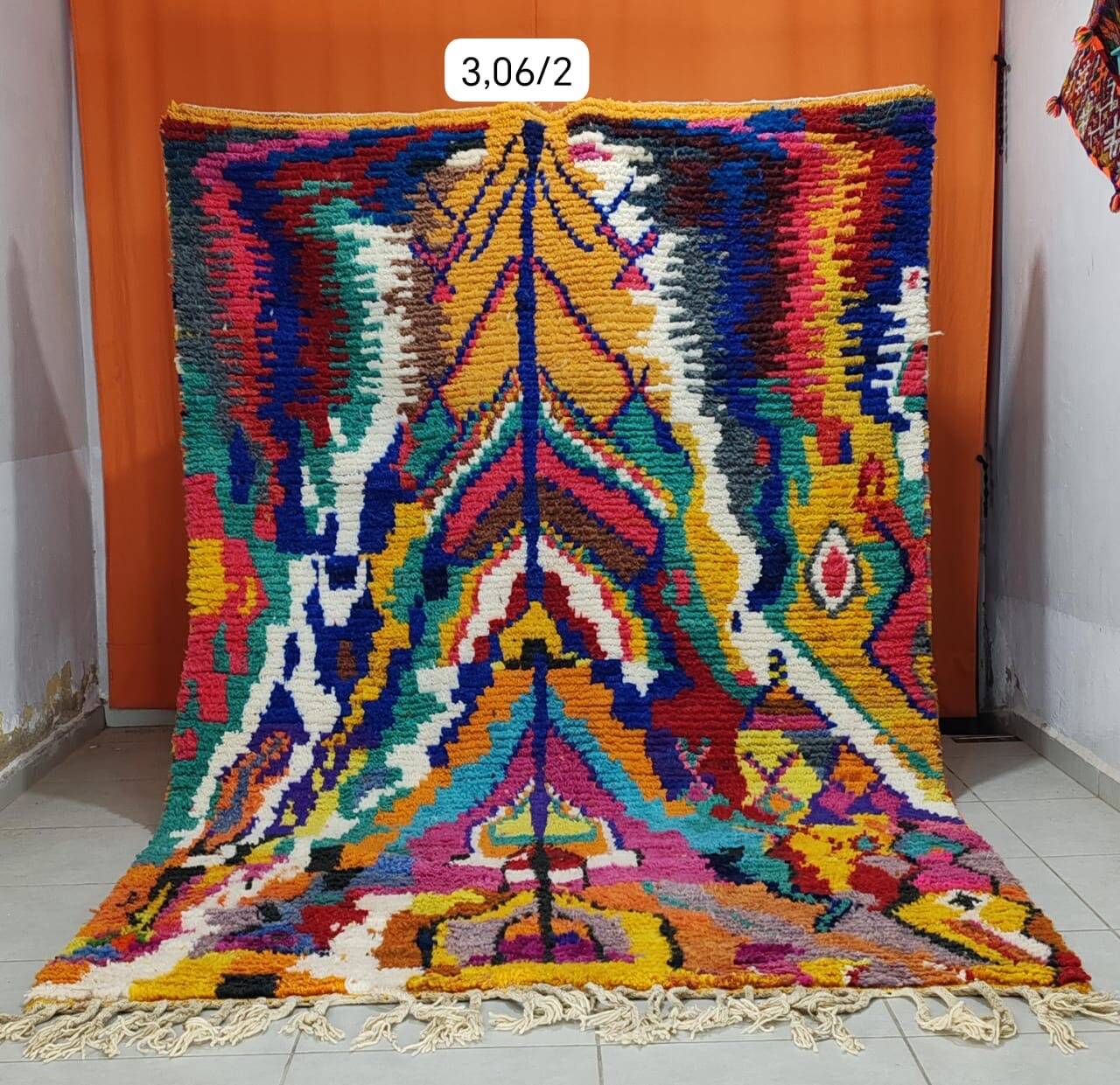 Vintage Moroccan Boujaad rug in wool 306x200cm abstract Berber rug