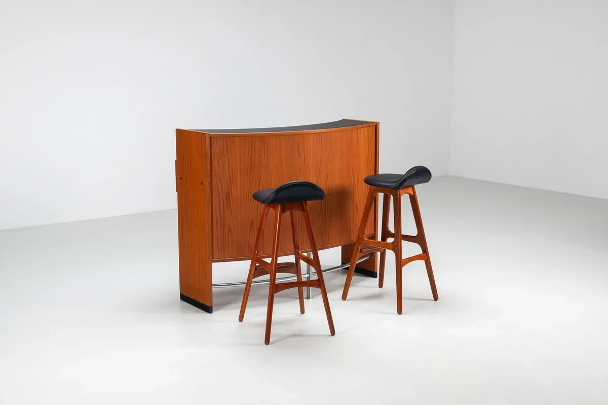 Erik Buch boomerang dry bar set in teak Dyrlund Denmark 1960
