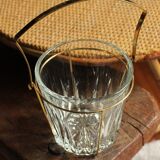 Seau à glaçons en verre dans structure métal doré vintage