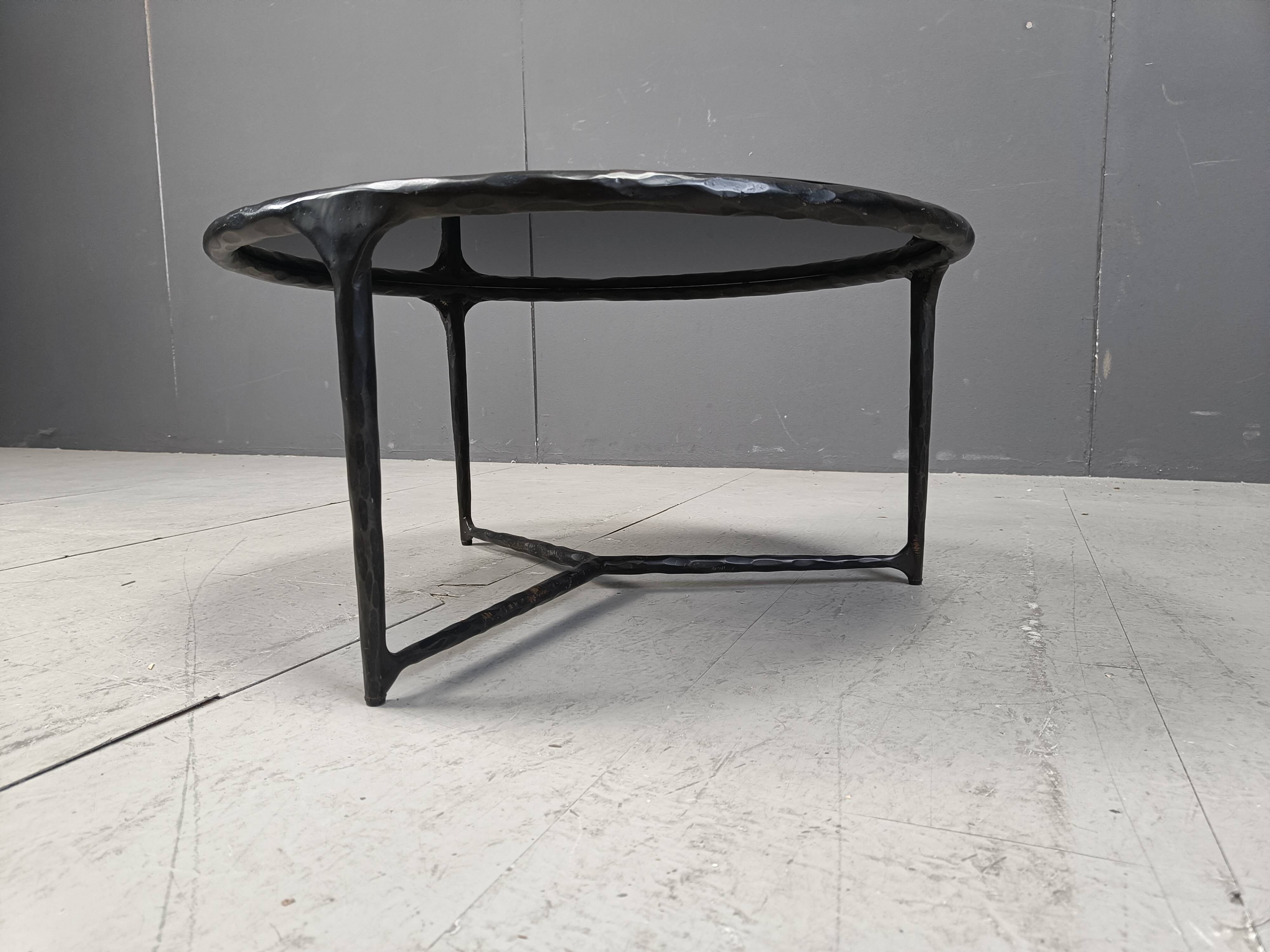 Vintage sculpted steel brutalist coffee table, 1970s