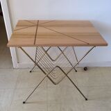 Vintage gilded metal side table with magazines/vinyl records and original wooden top