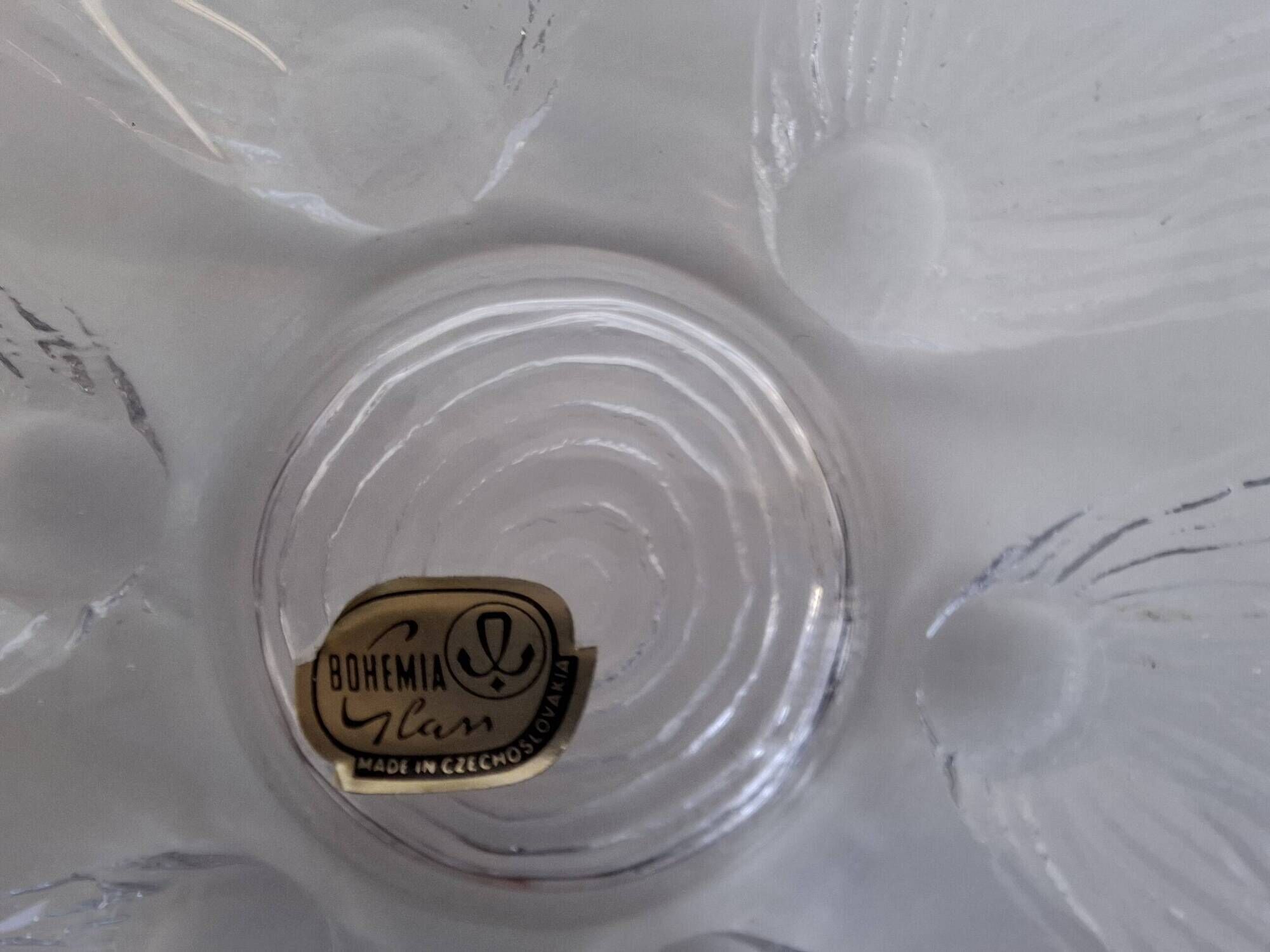 Set of 6 Bohemia Glass Flower Dessert Bowls, Czechoslovakia, circa 1960