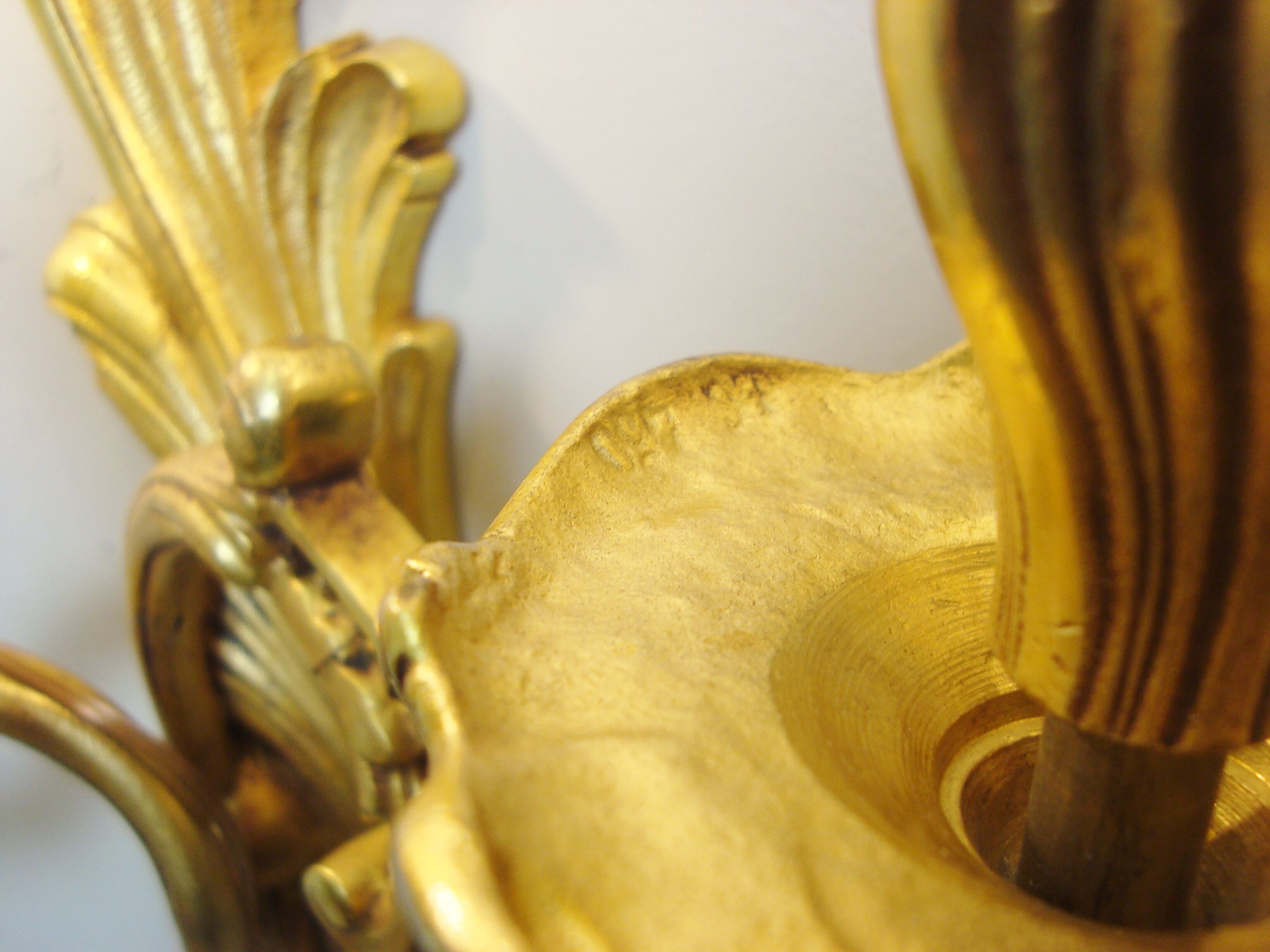 Pair of Lucien Gau bronze wall lamps with three arms Rockery style