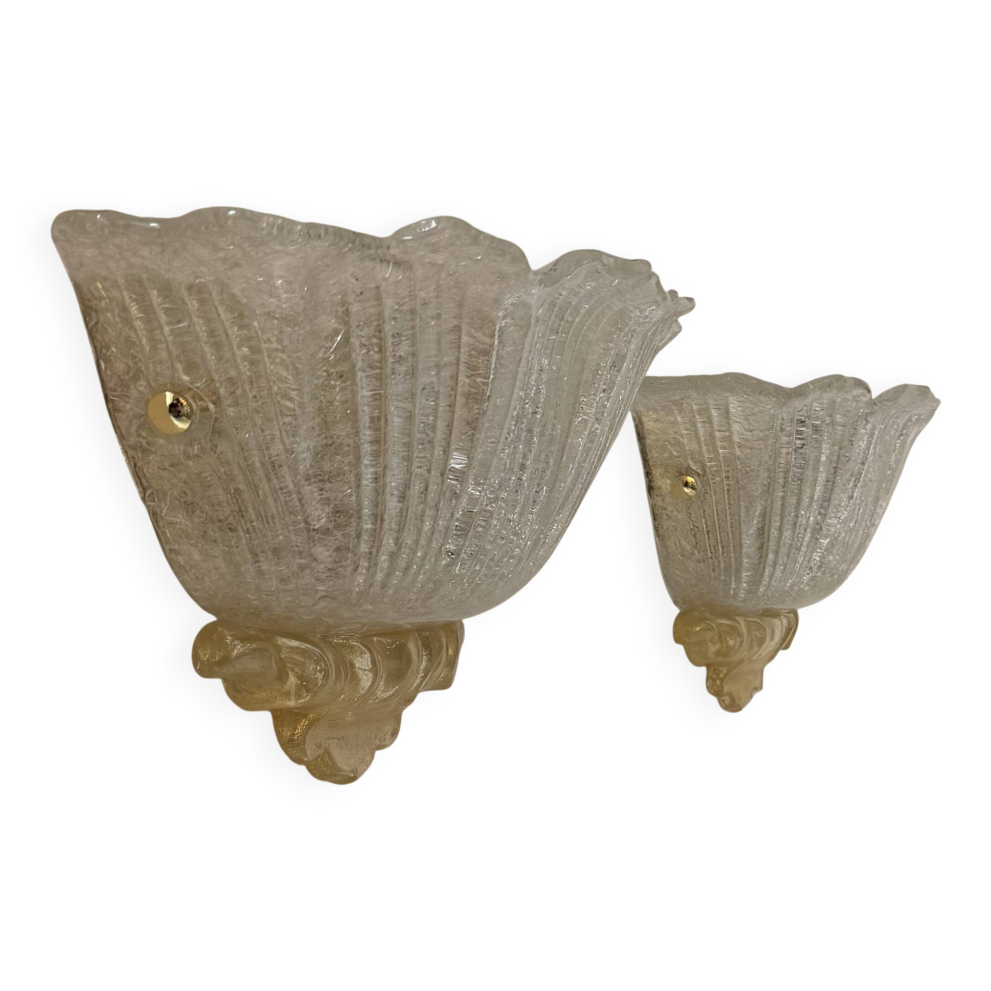 Paire d'appliques vintage moulé pressé, verre de Murano, Italie, 1980