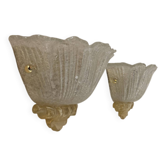 Pair of vintage pressed molded wall sconces, Murano glass, Italy, 1980