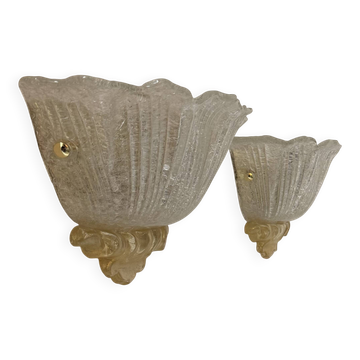 Pair of vintage pressed molded wall sconces, Murano glass, Italy, 1980