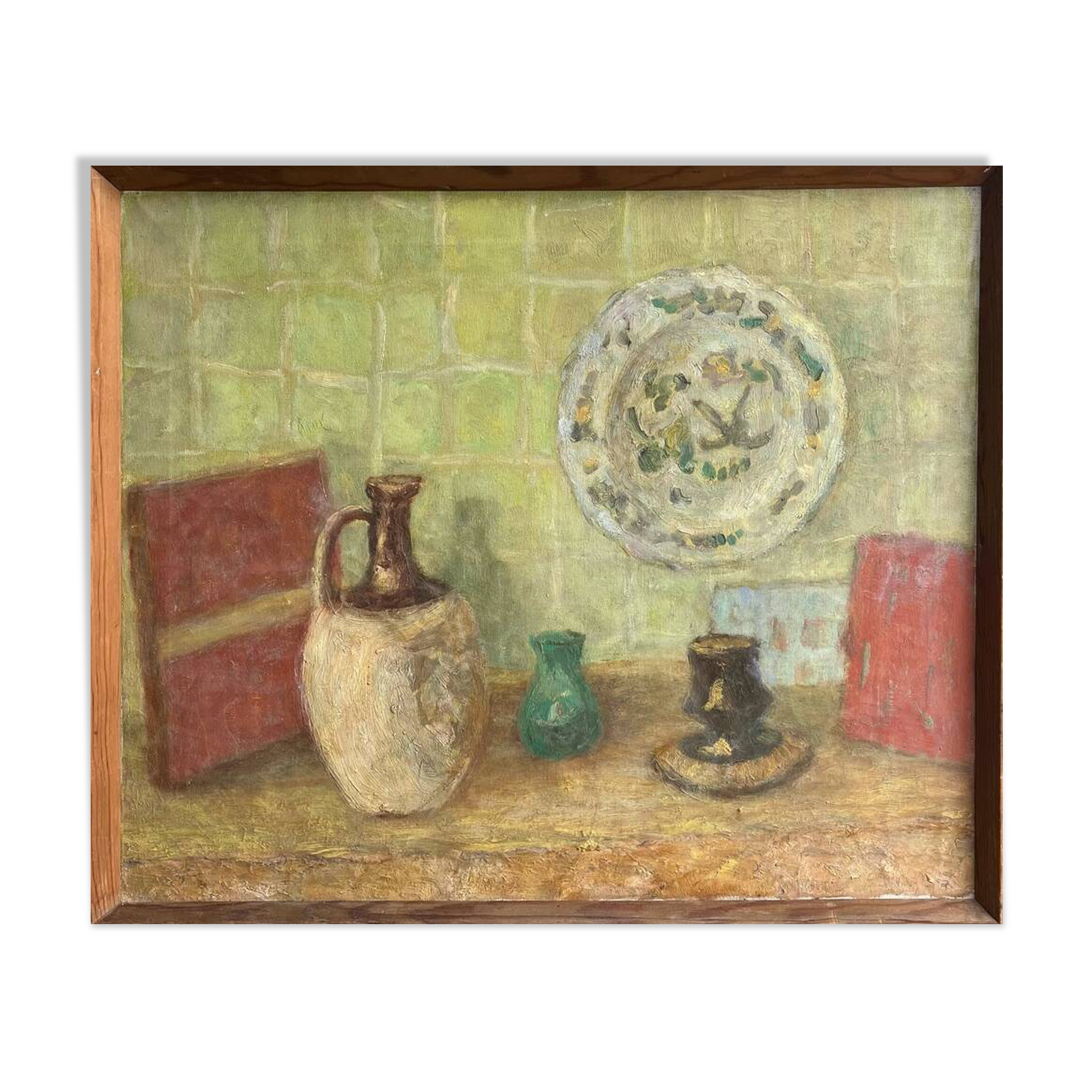 ANCIENT PAINTING Still Life, Unsigned, 20th Century, Oil On Canvas, 55x68cm, With Frame