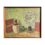 ANCIENT PAINTING Still Life, Unsigned, 20th Century, Oil On Canvas, 55x68cm, With Frame